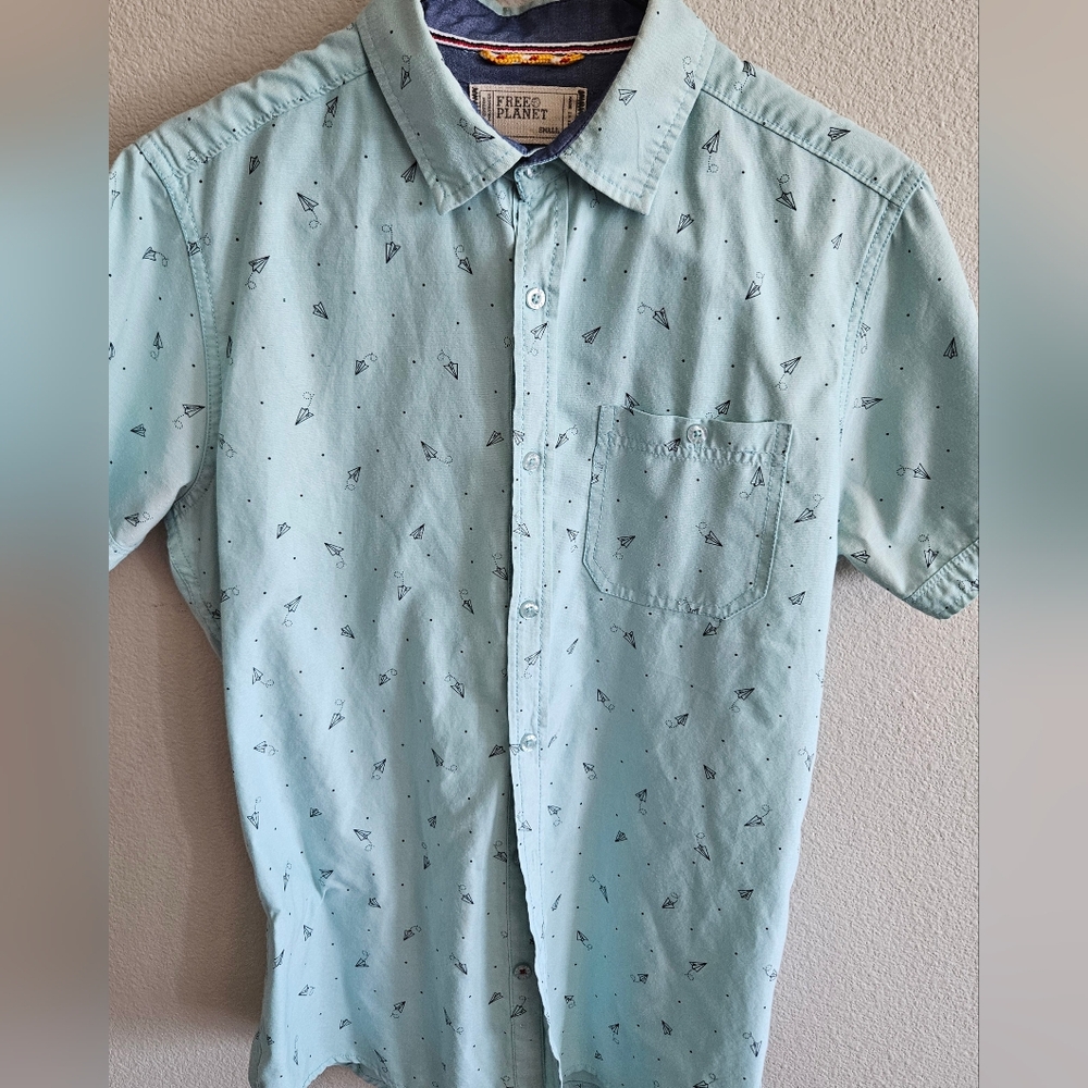 Short Sleeve Blue Casual Button Down Shirt Nautical Print